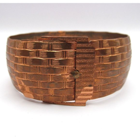 Vintage Wide Copper Belt Buckle Bangle Bracelet - Picture 12 of 12